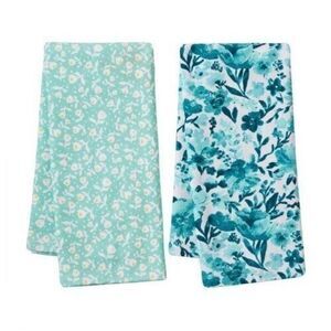 Pioneer Woman Painterly 2 Kitchen Towels Blue Turquoise Floral Cotton Gift NWT